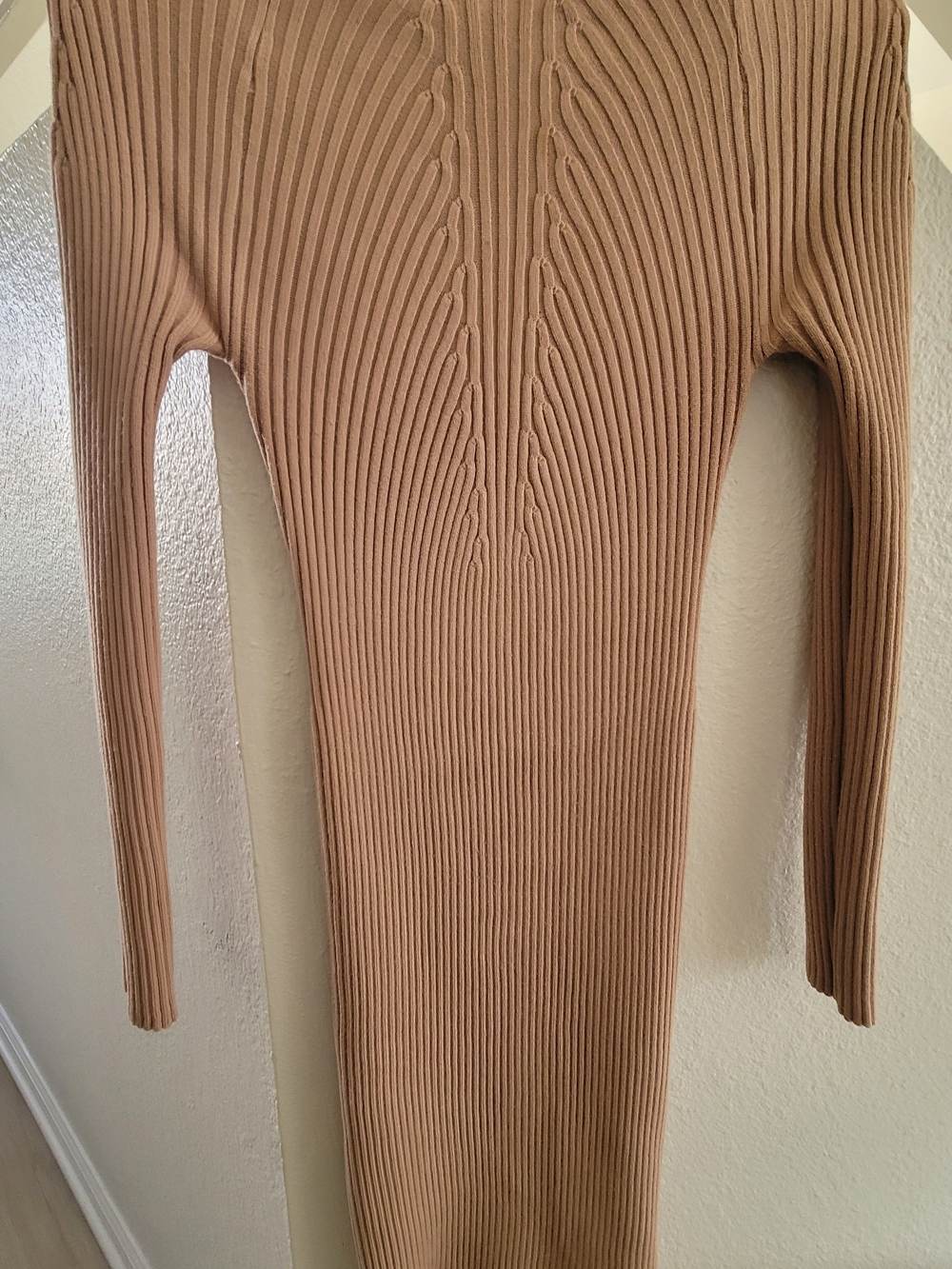 Ribbed Long Sleeve Bodycon Dress in Taupe